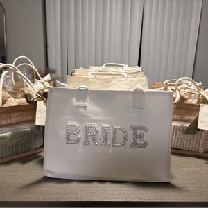 White & Silver Pearl Bridal Tote Bag
